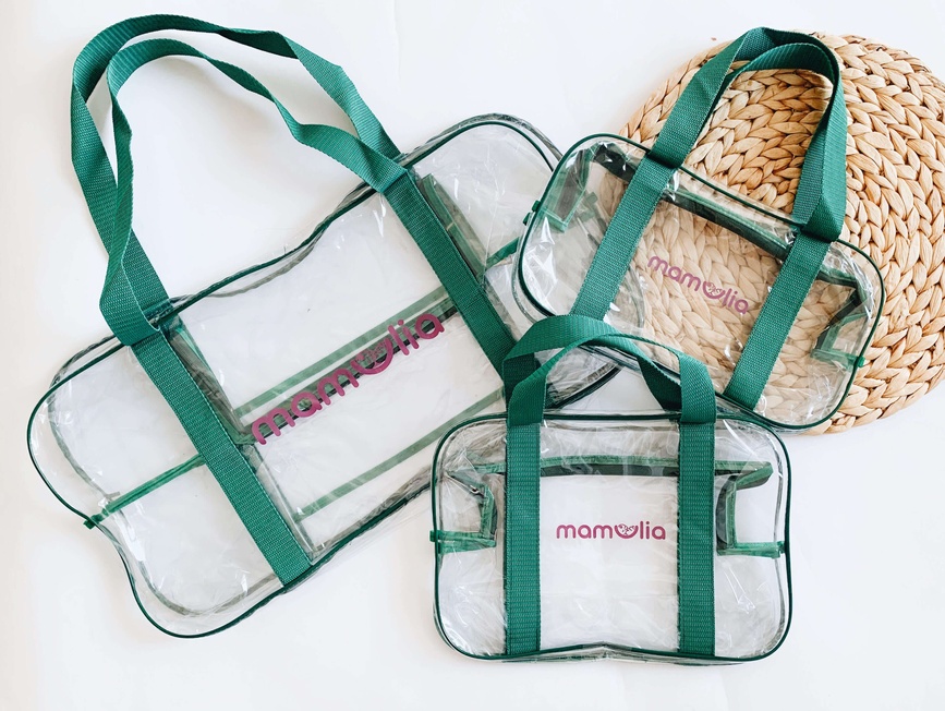 Удобные прозрачные сумки в роддом Удобные прозрачные сумки в роддом, зеленые, Mamapack (3 шт).