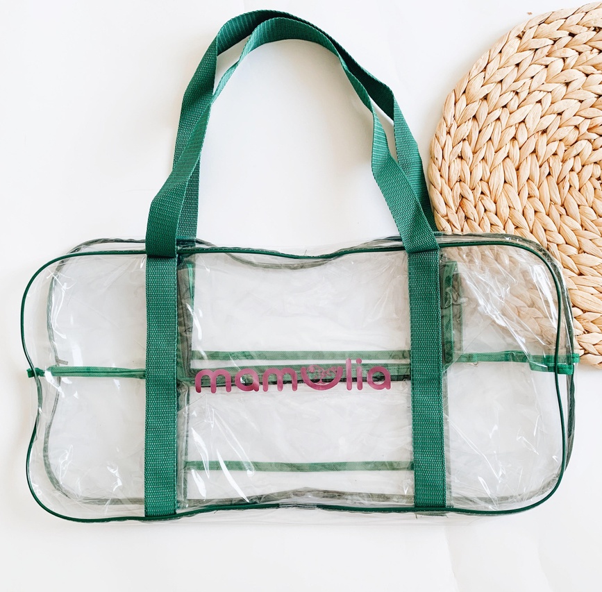 Зручні прозорі сумки в пологовий будинок Зручні прозорі сумки в пологовий будинок, зелені, Mamapack (3 шт).