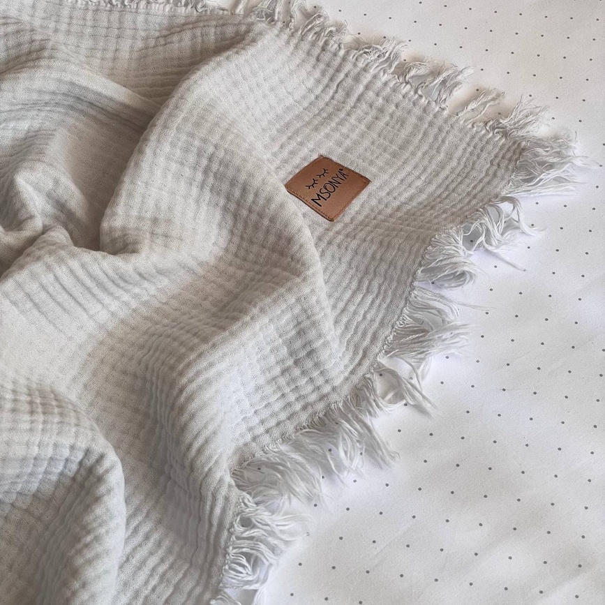 Одеяла и пледы Плед Муслин Жатка с бахромой серый, Маленькая Соня