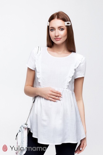 Блузы, рубашки Блузка с оборками для беременных и кормящих мам ALICANTE, белый, Юла Мама