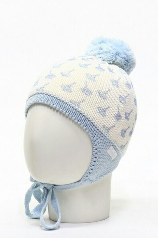 Зимняя шапочка на завязках для мальчика серо-голубая, юла, Barbaras, Голубой
