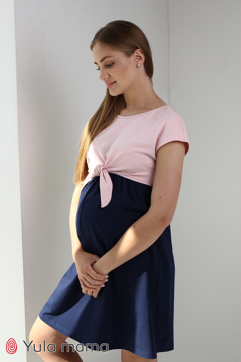 Платье для беременных и кормящих мам CARTER, пудра с темно-синим, Юла мама, Синий, S