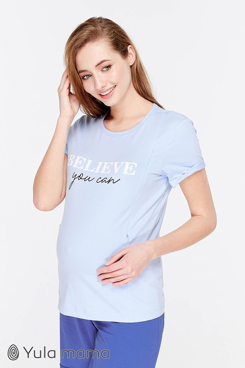 Трикотажная футболка для беременных и кормящих мам DONNA, голубой, Юла мама