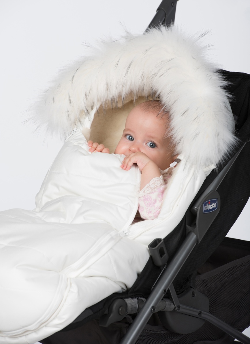 Конверт для новонароджених зимовий з опушкою на овчині Baby XS, білий, ДоРечі