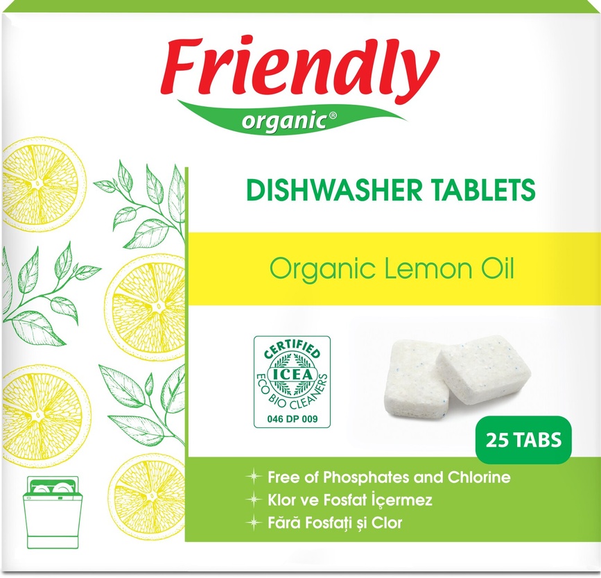 Органическая бытовая химия Органические таблетки для посудомоечной машины (лимон), 25 табл., Friendly organic