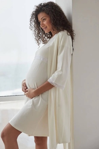 Халаты Комплект халат и ночнушка для беременных и кормящих мам 4299041, молочный, To be