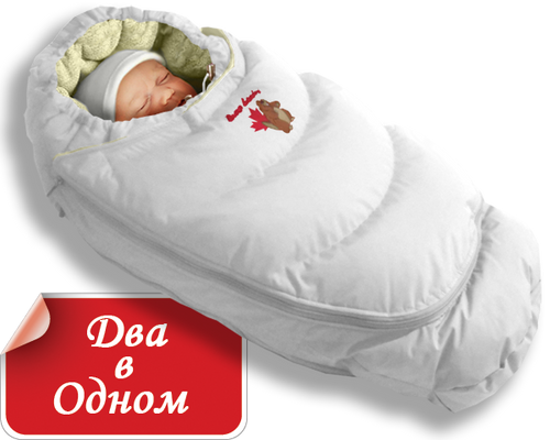Конверт-трансформер для новорожденных пуховой с подкладкой флис, Зима+Деми, Alaska Demi+Size control, Белый, ТМ Ontario Linen