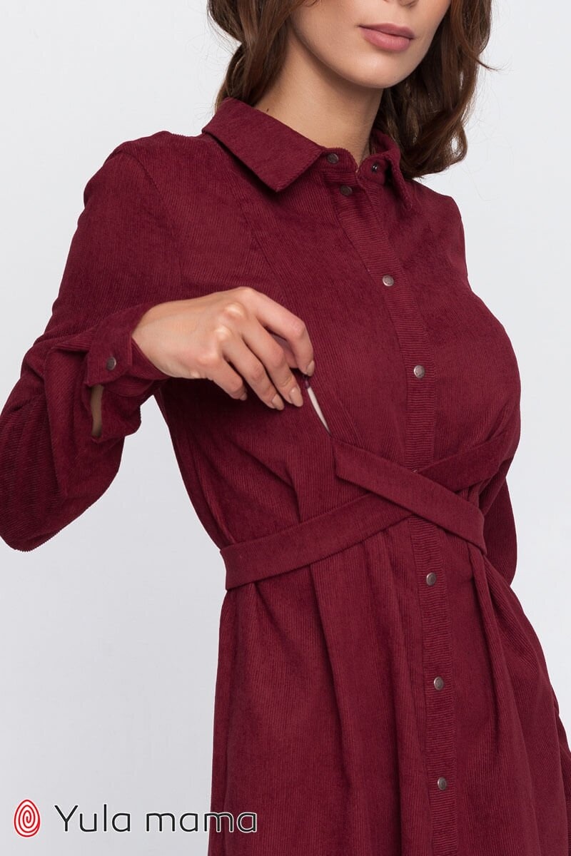 Платье-рубашка из вельвета для беременных и кормящих SILVIA, марсала, Юла мама, Марсала, S