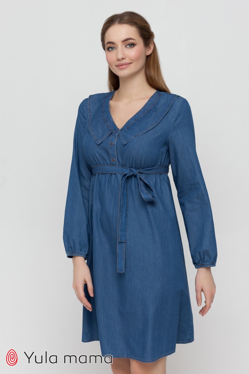 Платье для беременных и кормящих мам FENDI джинсово-синяя, Юла мама, Темно синий, S