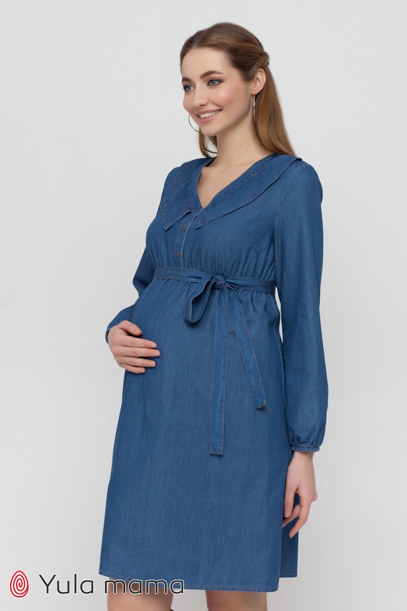 Платье для беременных и кормящих мам FENDI джинсово-синяя, Юла мама, Темно синий, S