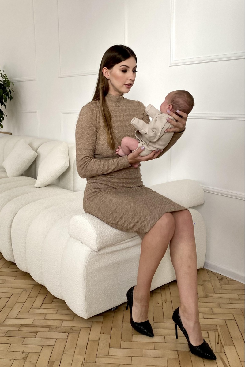 Платье худи для беременных и кормящих мам, бежевый, ТМ Dianora, Бежевий, S