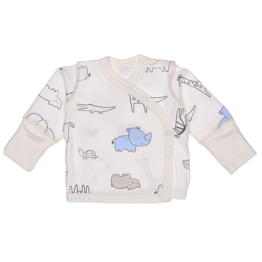 Сорочечка для новонароджених з запахом на кнопках Зоопарк, молочний, Татошка, Молочний, 56