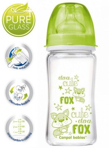 Бутылочки Антиколиковая бутылочка EasyStart ЧИСТОЕ стекло Лесные друзья, 240 мл, зеленая, Canpol Babies
