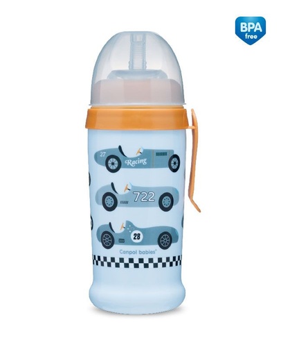 Посуд для дітей Непроліваючий поїльник-бидончик Racing кабріолети, світло-синій, 350 мл, Canpol babies