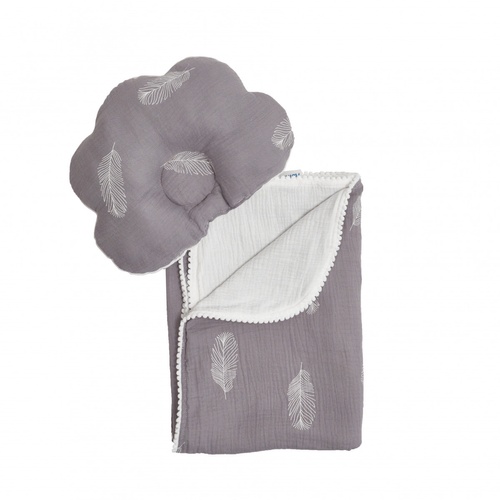 Одеяла и пледы Плед и подушка ортопедическая Twins муслин маршмелоу 110х80 1411-TMPO-10П, grey/перышко, серый, Twins