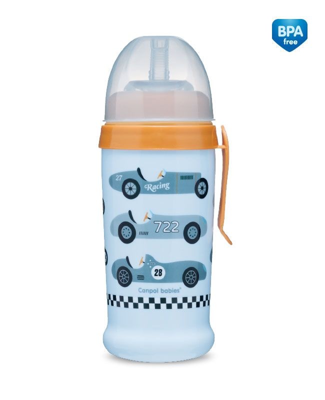 Посуда для детей Непроливающий поильник-бидончик Racing кабриолеты, светло-синий, 350 мл, Canpol babies