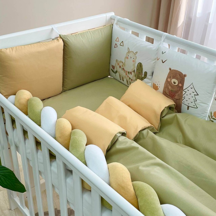 Постелька Комплект постельного белья в кроватку Art Design Альпака, стандарт, 6 элементов, олива,Маленькая Соня