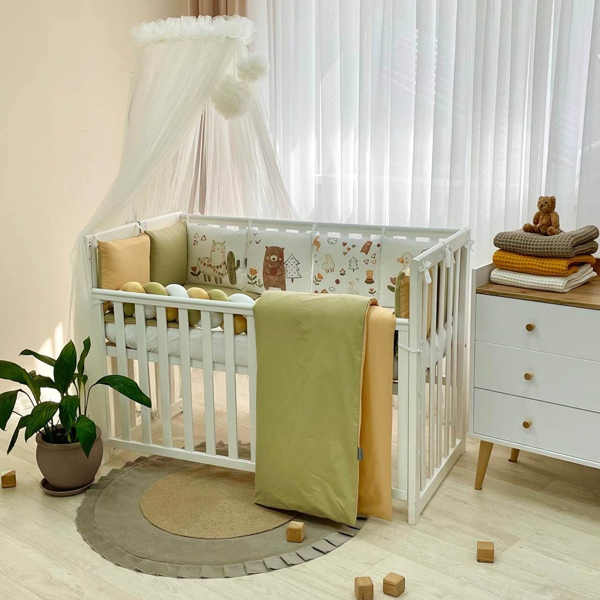 Постелька Комплект постельного белья в кроватку Art Design Альпака, стандарт, 6 элементов, олива,Маленькая Соня