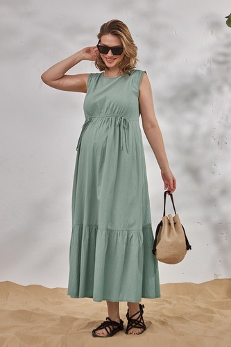 Длинное платье для беременных и кормящих из жатой ткани NOEMIE, зеленый, Юла Мама, Зелений, S