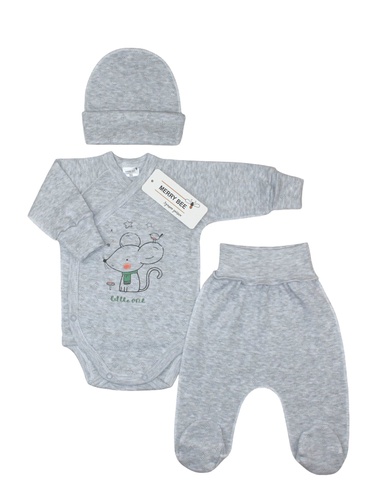 Комплекты Комплект для новорожденных Little one 3 предмета (боди, ползунки, шапочка), серый, Merry Bee