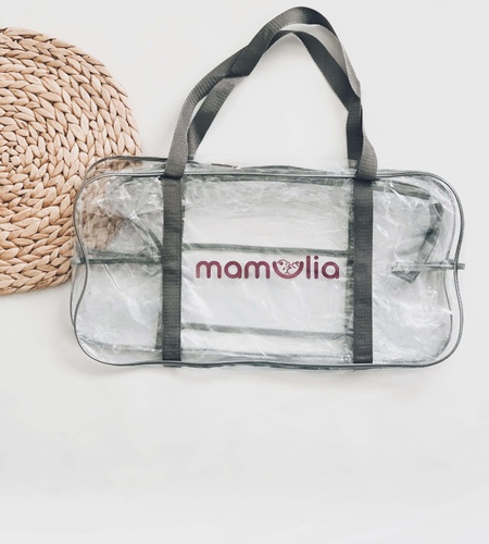 Удобные прозрачные сумки в роддом Большая сумка в роддом с карманом, серая, Mamapack.