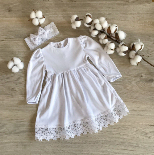 Платье для девочки Ажурные цветы с повязкой, интерлок, белое, Betis
