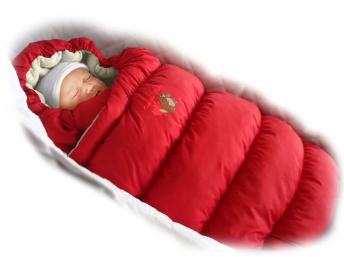 Конверт для новорожденных зимний пуховый Inflated с меховой подкладкой, красный, ТМ Ontario Linen