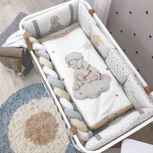 Постелька Комплект постельного белья в стандартную кроватку Малыши овечки, 4 элемента, бежевый, Baby chic