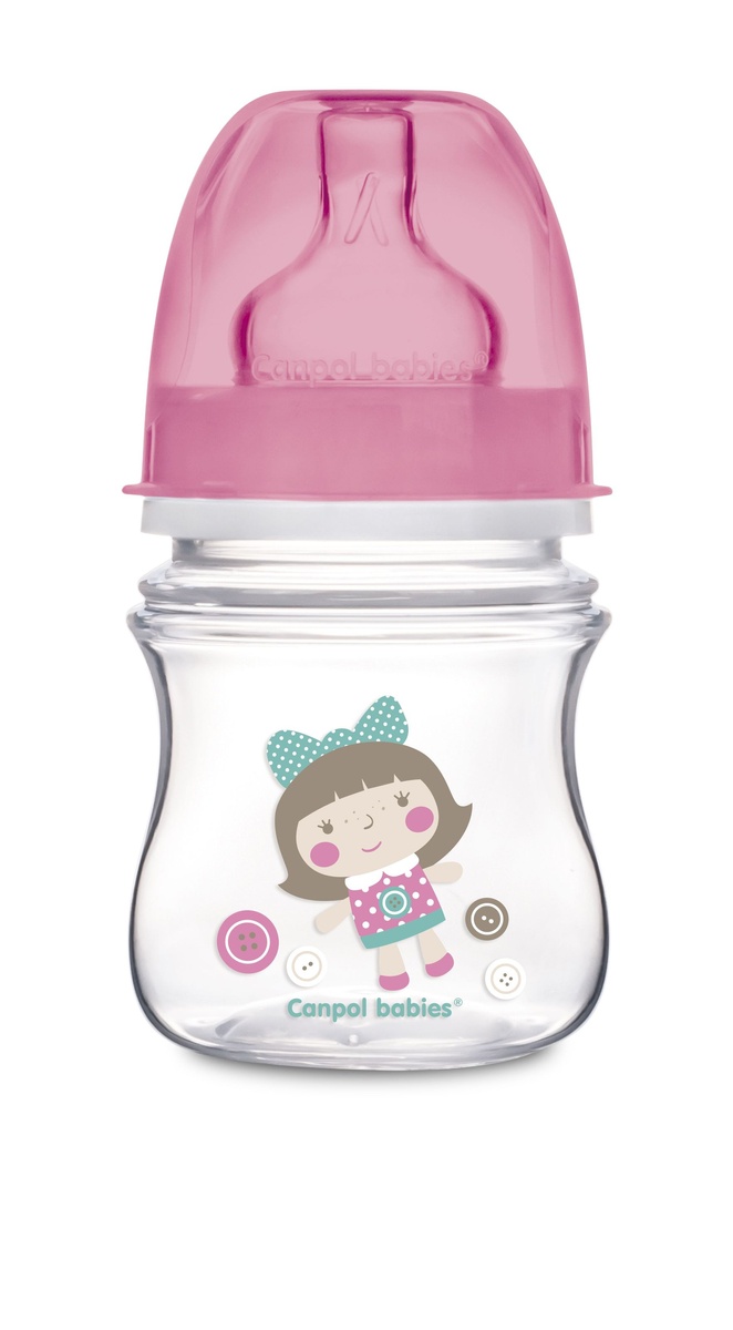 Бутылочки Бутылочка с широким отверстием антиколиковая Easystart Цветные зверушки, розовый, 120 мл, Canpol babies