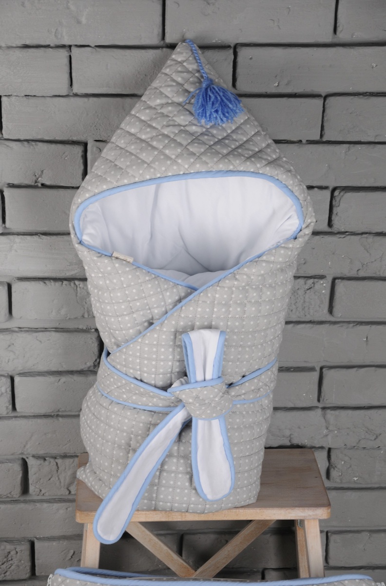 Конверт для новорожденных стеганный с кисточкой, демисезонный, серо-голубой, MagBaby