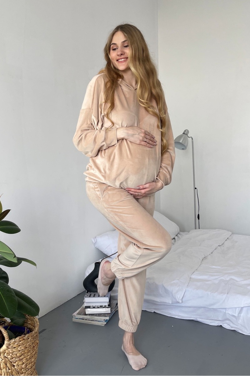 Спортивные костюмы Костюм спортивный из плюша для беременных и кормящих мам, бежевый, ТМ Dianora
