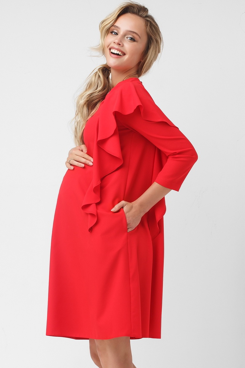 Платье для беременности и кормления, красное с воланом, ТМ Dianora
