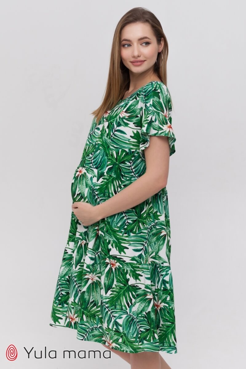Платье для беременных и кормящих мам ANNABELLE, тропический принт, Юла мама, Зеленый, S