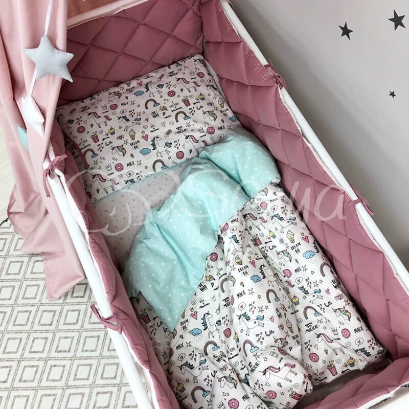 Постільна білизна Комплект постільної білизни в ліжечко Baby Mix Единоріг, 6 елементів, Маленька Соня