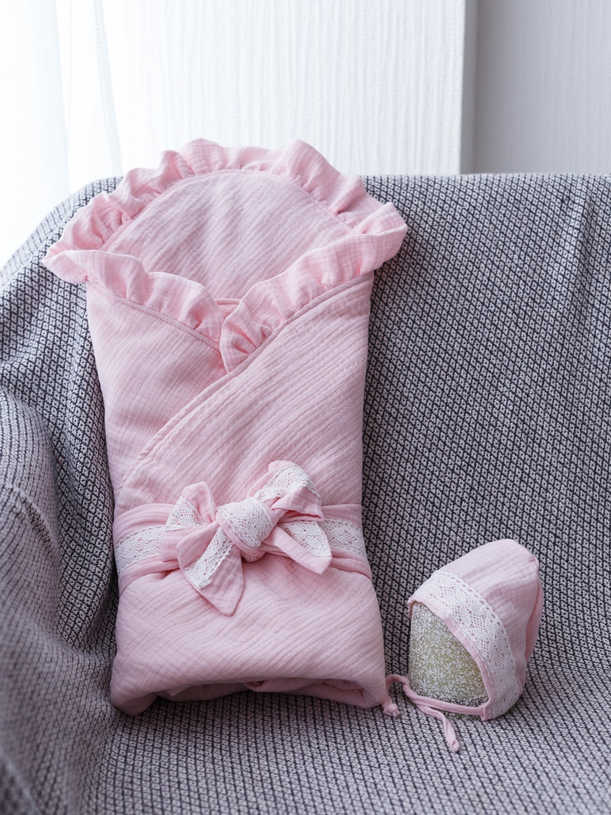 Конверт для новонароджених Shery мусліновий з шапочкою, рожевий, MagBaby