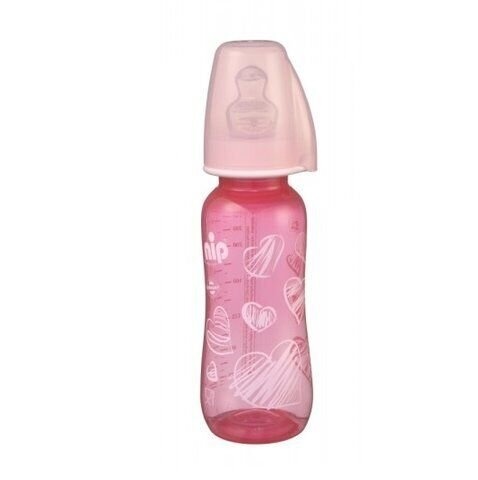 Бутылочки Бутылочка для кормления PP, 250 мл, с силиконовой соской, средний поток, 0-6 мес, светло-розовая, Nip