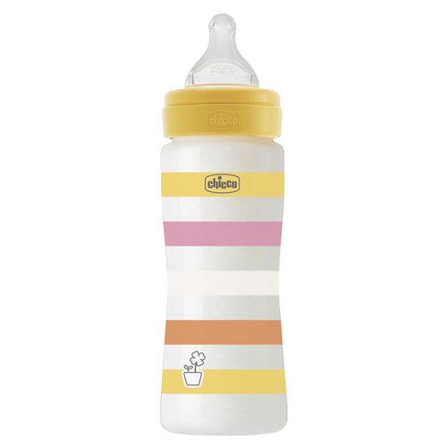 Бутылочки Бутылочка пластик Chicco Well-Being Colors, 330мл, соска силикон, желтая крышка 4м+, Chicco