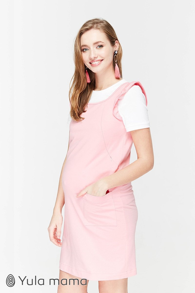 Сарафаны для беременных и кормящих Трикотажный сарафан с крылышками для беременных и кормящих, светло-розовый, Юла мама