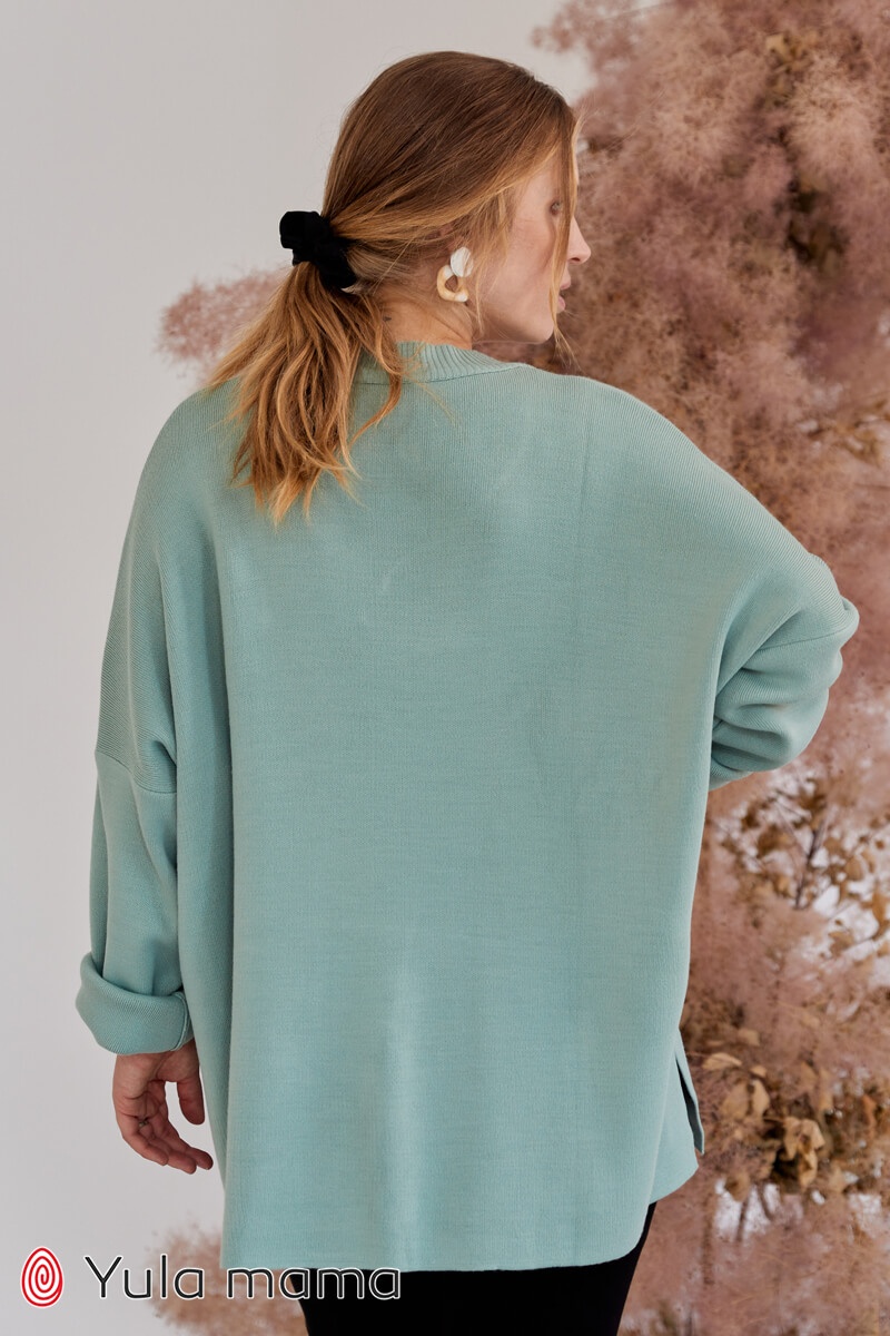 Світшоти, худі Туніка светр з V-подібним вірізом горловини з гладкої в'язки VICTORIA, полин, Юла мама