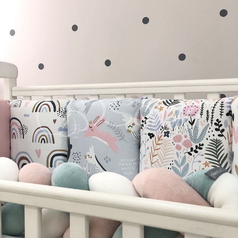 Постелька Комплект постельного белья в кроватку Art Design Зайцы-радуги + бортик коса, 6 элементов, Маленькая Соня