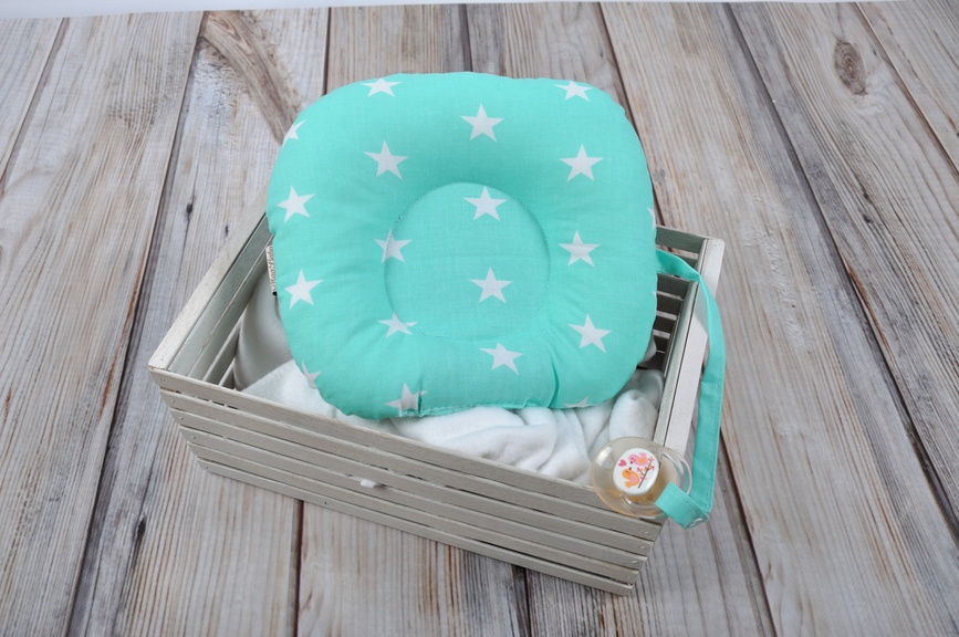 Подушки Детская подушка для новорожденных с держателем, мятная с белыми звездами, MagBaby