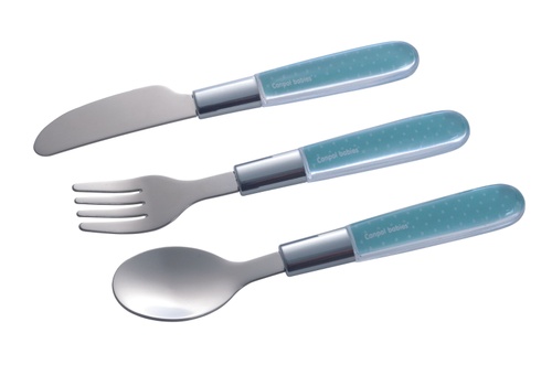 Посуд для дітей Набір металевий ложка + виделка + ніж, синій, Canpol babies