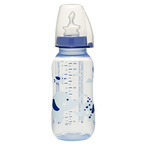 Бутылочки Бутылочка для кормления PP, 250 мл, с силиконовой соской, средний поток, 0-6 мес, синий, Nip