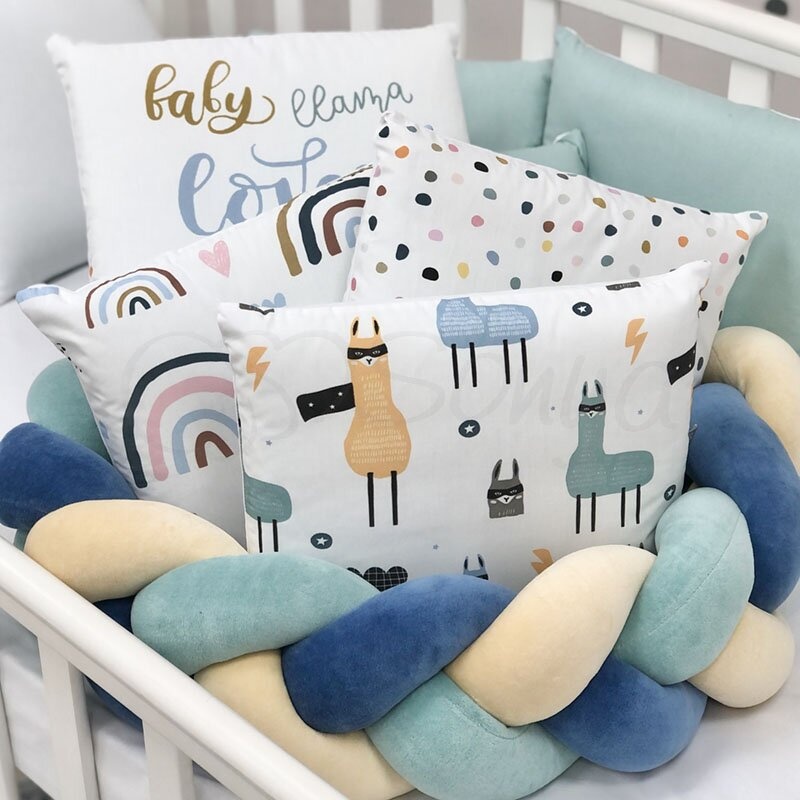 Постелька Комплект постельного белья в кроватку Art Design Ламы + бортик коса, 6 элементов, Маленькая Соня