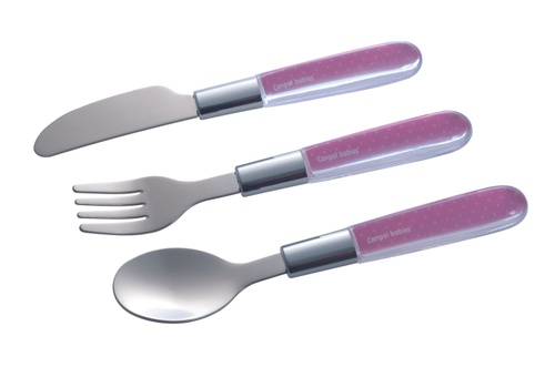 Посуд для дітей Набір металевий ложка + виделка + ніж, рожевий, Canpol babies