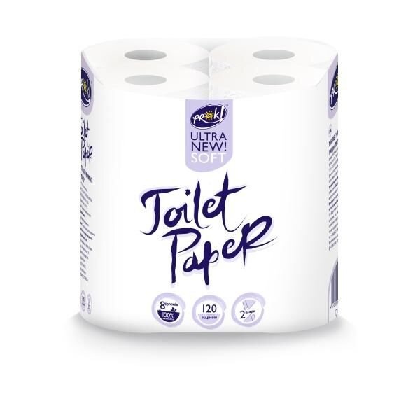 Туалетная бумага 2-слойная белая, 8 шт, PrOk