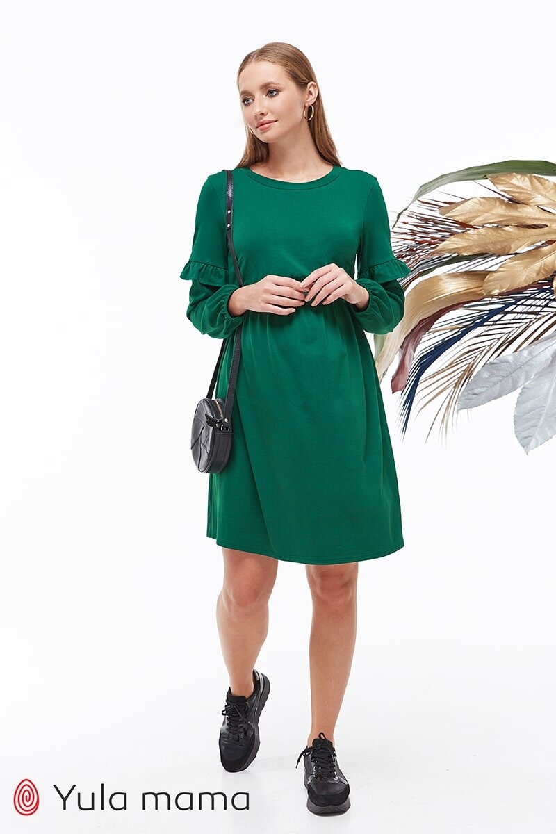 Платье с оборками для беременных и кормящих MIRION, Юла мама, Зеленый, S