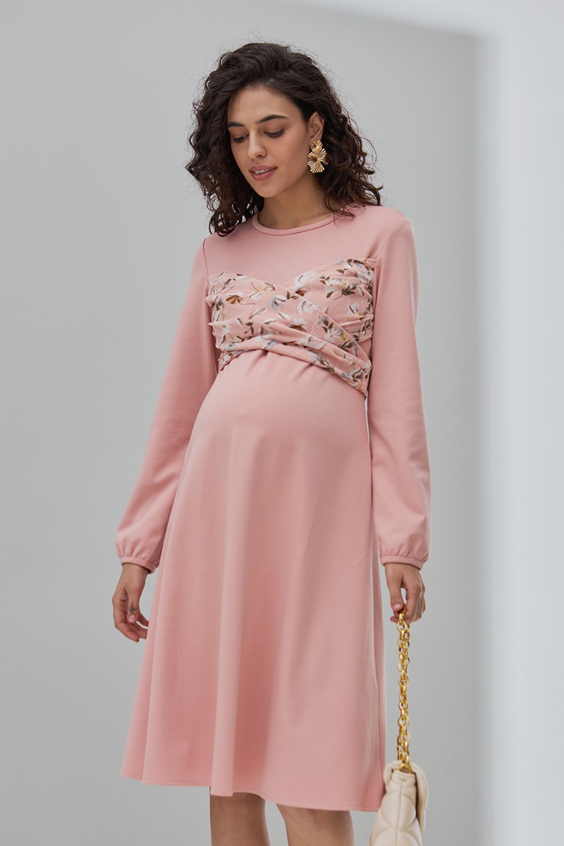 Платье для беременных и кормящих мам MAGNOLIA, пудра, Юла мама, Розовый, S