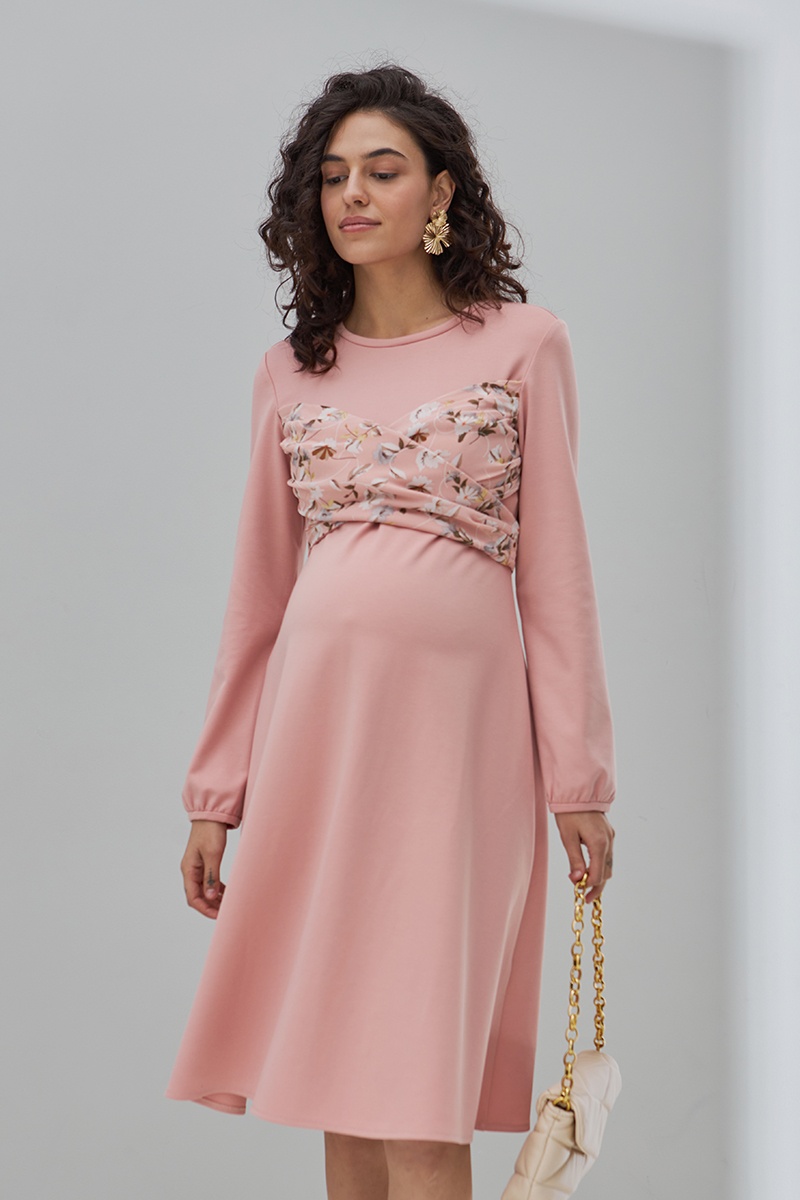 Платье для беременных и кормящих мам MAGNOLIA, пудра, Юла мама, Розовый, S