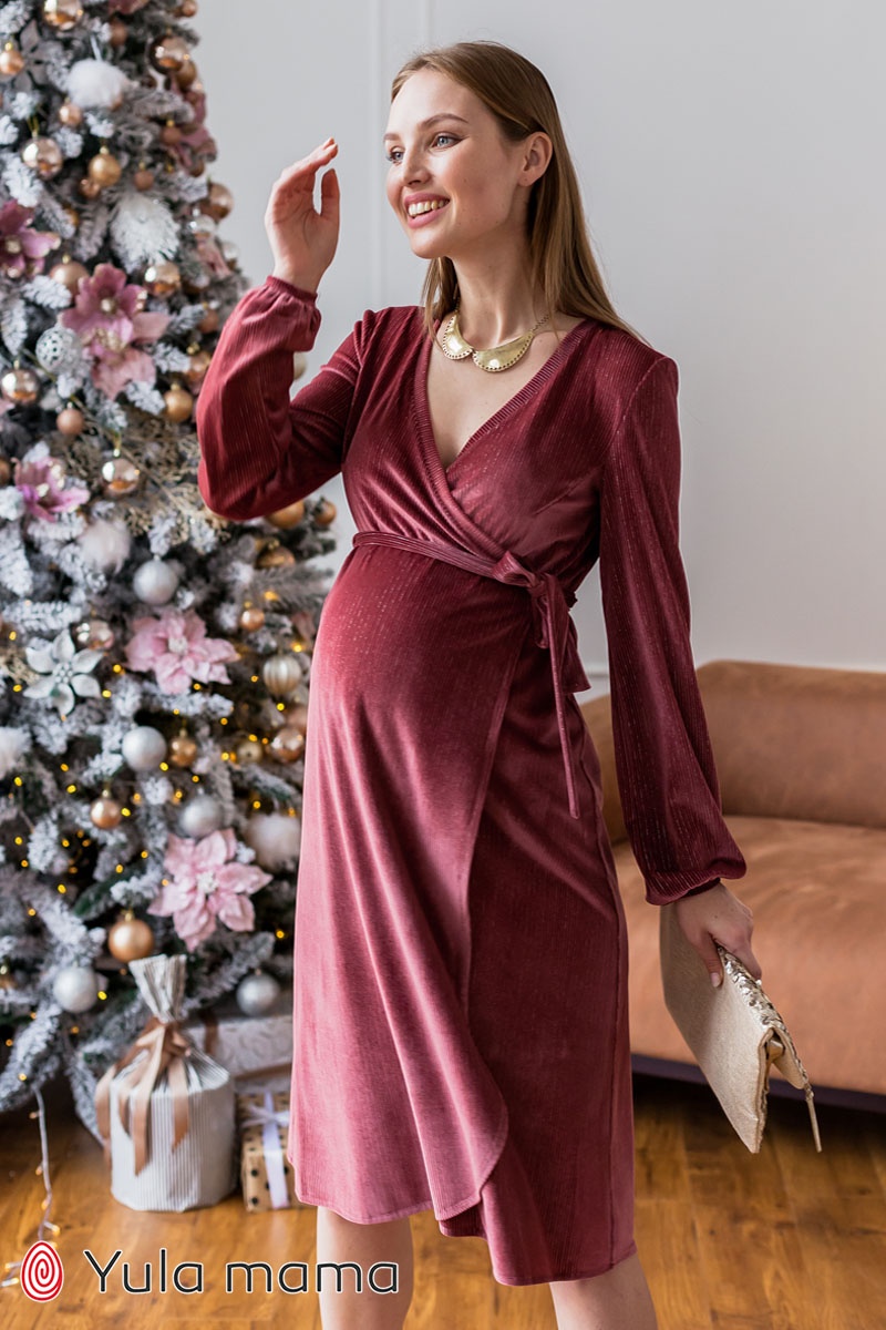 Праздничное платье для беременных и кормящих мам JEN, бордовое, Юла мама, Бордовый, S